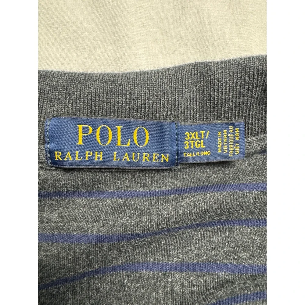 Polo Ralph Lauren Mens 3XLT Long Sleeve Striped Polo Shirt Grey Navy Blue‎ Tall